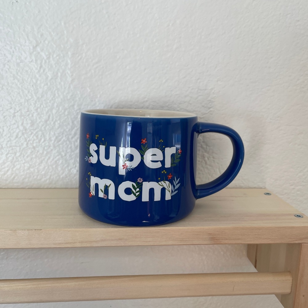 Parker Lane Super Mom Coffee Mug Blue‎ Floral Gift Present